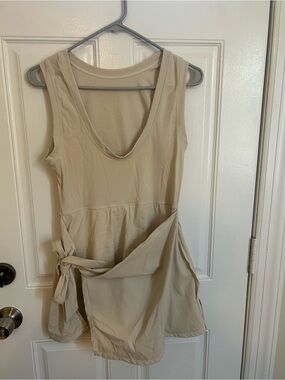 Sleeveless Tie-Waist Tunic Top in Beige